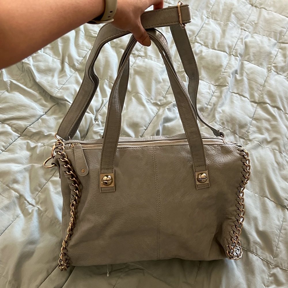Street Level Grey Faux Leather Gold Chain Purse